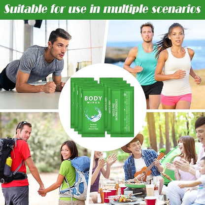 Treela 300 Pcs Bulk Large Body Wipes Individually Wrapped Big Bath Wipes for Adults Bathing No Rinse Shower Bulk Deodorant for Homeless Hygiene Personal Cleansing for Travel Gym(7.09" X 9.84",Green)