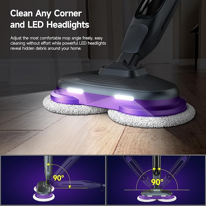 Steam Spin Mop, Smart Steam & Scrub Mop with 4 Cleaning Modes & LED Headlights, Safe for all Sealed Hard Floors like Tile, Hardwood, Stone, Laminate, Vinyl & More F2