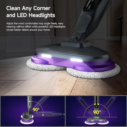 Steam Spin Mop, Smart Steam & Scrub Mop with 4 Cleaning Modes & LED Headlights, Safe for all Sealed Hard Floors like Tile, Hardwood, Stone, Laminate, Vinyl & More F2