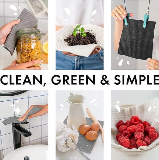 SUPERSCANDI 6 Pack Swedish Dishcloths for Kitchen - 100% Biodegradable & Compostable Reusable Paper Towels Washable, Food-Safe & Without Plastic - Dish Rags Suitable for Any Surface, White