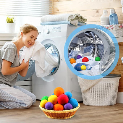 24 Pack Wool Dryer Balls, 3.15'', 2.4'' Reusable Laundry Balls Wool Balls Natural No Lint Fabric Softener Balls for Clothing Wrinkles(Rainbow)