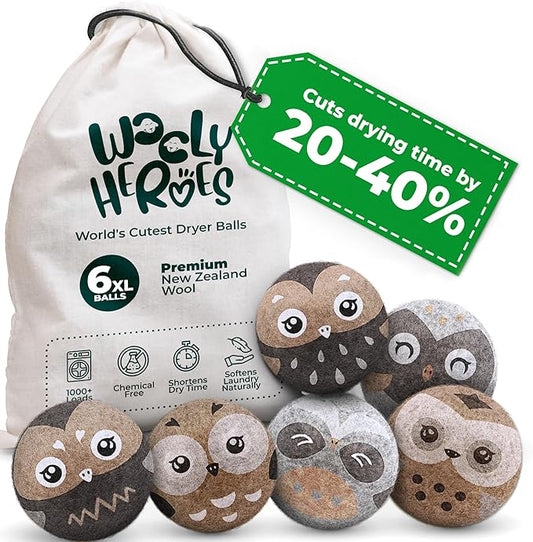 No More Dryer Sheets - Wool Dryer Balls - XL 6-Pack - Eco Dryer Balls - Dryer Balls Laundry Reusable - Softens Laundry Naturally - Reduces Drying Time & Static - with Storage Bag