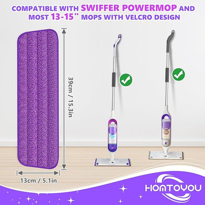 HOMTOYOU Reusable Mop Pads for Swiffer PowerMop: 6 Pack Microfiber Pad Refills for Multi-Surface Floor Cleaning - Machine Washable Replacement Sweeping Cloths for 13 ''-15 '' Spray Mop