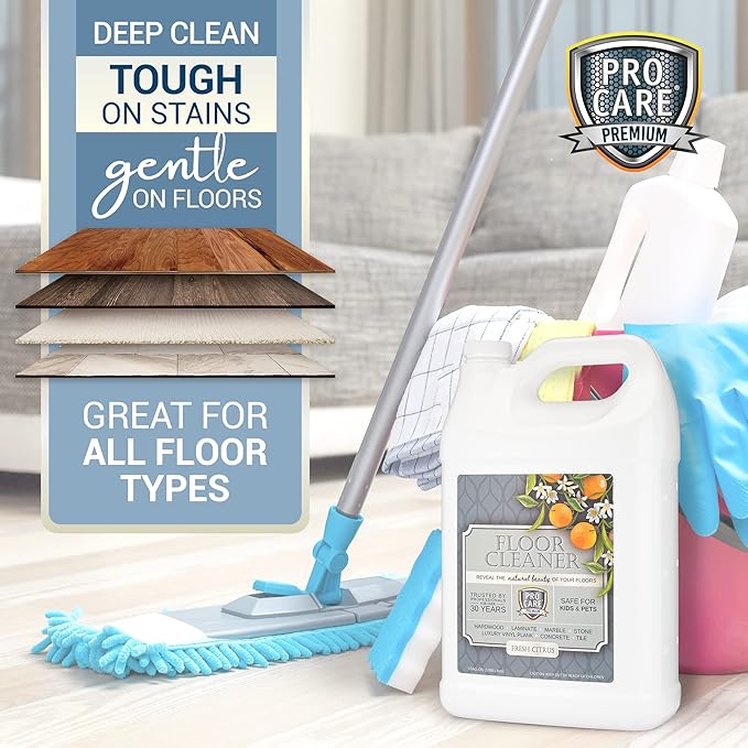 Floor Cleaner (Made in USA) | Tile, Stone, Laminate, Vinyl & Natural Wood Floor Cleaner for Mopping, Household Supplies, Cleaning Solution with Citrus Aroma - 1 Gal (128 Fl Oz)