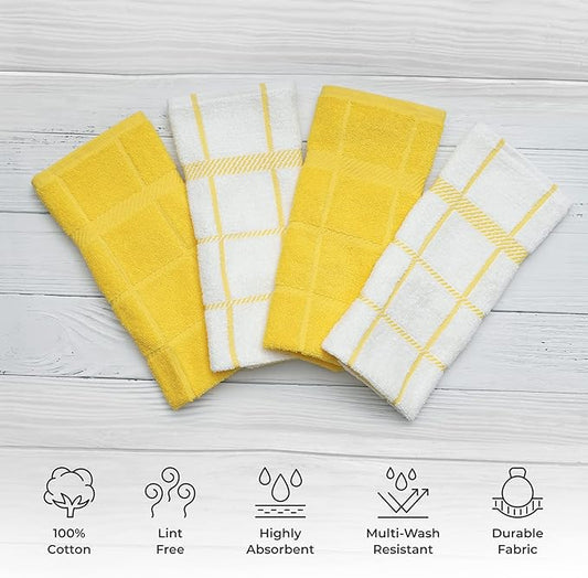 100% Cotton Terry Dish Towels, 4 pack16 x26 Inches, Super Soft and Absorbent Kitchen Towels, Perfect for Kitchen Cleaning and Dish Washing | Yellow
