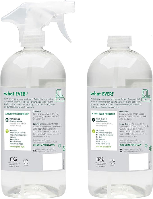 Better Life All Purpose Cleaner - Multipurpose Home and Kitchen Cleaning Spray for Glass, Countertops, Appliances, Upholstery & More - Multi-surface Spray Cleaner - 32oz (Pack of 2) Unscented