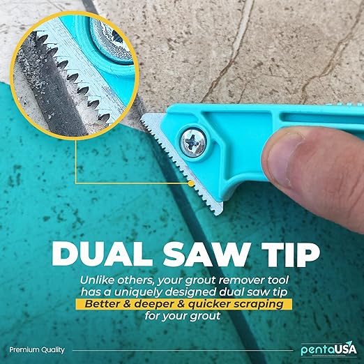 PentaUSA Grout Removal Tool - Caulk Remover Tool for Tiles, Tile Grout Scraper Saw, Grout Saw, Caulking Tools, Scraper, Scrubber Brush, Tile Joint Cleaning Brush, Removes Caulks Dirts (2 Extra Blades)