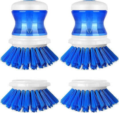 Dish Scrubber with Soap Dispenser for Dishes Pot Pan Kitchen Sink Cleaning, Blue 2Pcs with 2 Refills