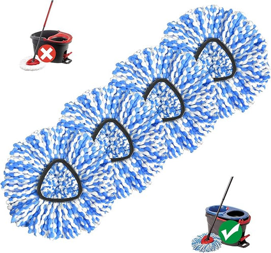 Spin Mop Replacement Head RinseClean 2-Tank System, 4 Pack Mop Head Replacement, Microfiber, Machine Washable, Easy to Replace and Deep Cleaning (NOT for 1-Tank System)