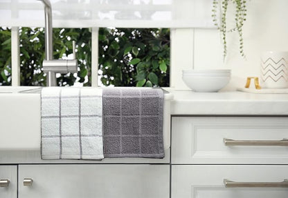 100% Cotton Dish Cloth for Dish Washing, Terry Dish Cloth, Cotton Dish Rags, 8 Pack, Super Soft and Absorbent,12"x12" inches, Reusable Cleaning Cloth,Grey (Solid and Checks)