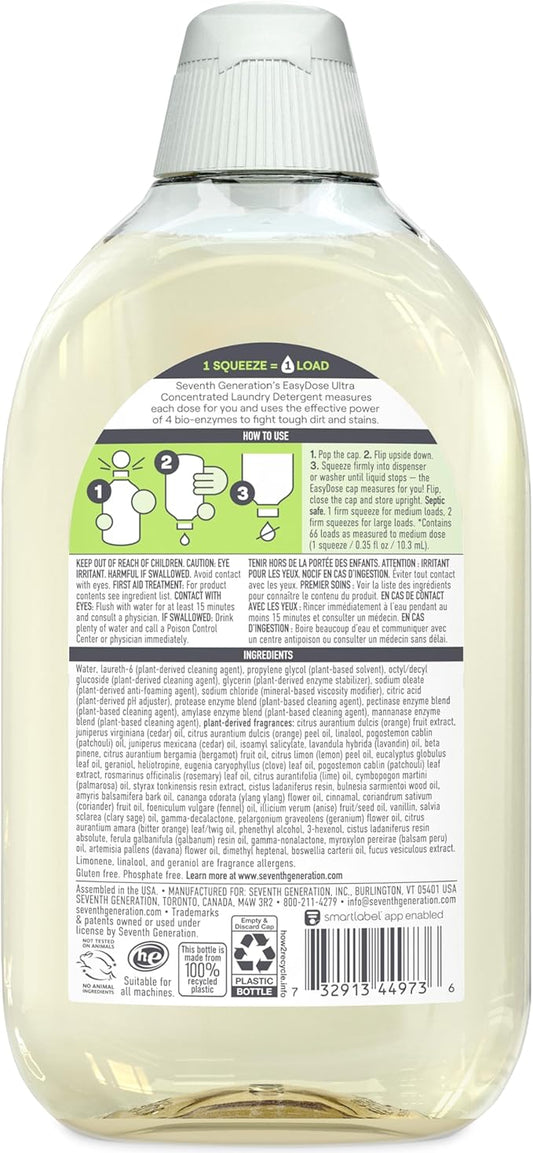 Seventh Generation Laundry Detergent, 23 oz (66 Loads) Ultra Concentrated EasyDose, Power+ Clean Scent