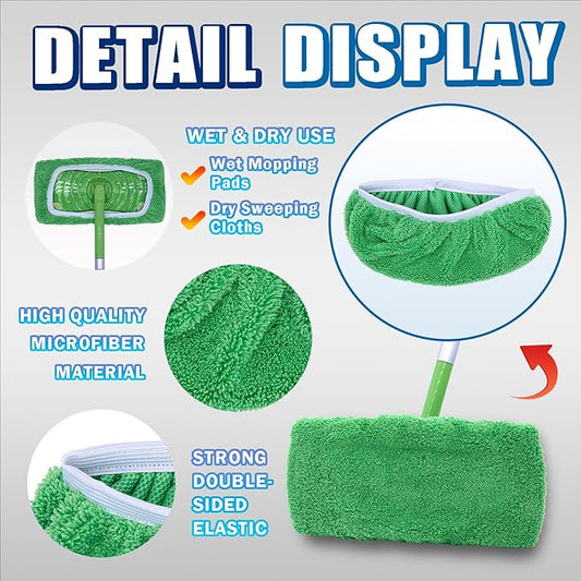 Reusable Mop Pads Compatible with Swiffer Sweeper Mop, Washable Wet Mop Pads Refills, Dry Sweeping Cloths, Microfiber Mops for Floor Cleaning -8 Pack