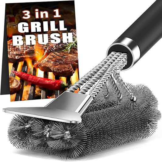 TNTOR Grill Brush with Scraper, 18" Adjustable Handle BBQ Grill Brush for Outdoor Grill, Extra Strong Grill Cleaner Accessories for Grill/Smoker/Gas/Charcoal Grill Cleaning- Best