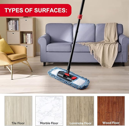 Microfiber Floor Hardwood Mop with 4 Washable Pads,Professional Dust Wet Mop,Flat Mop for Floor Cleaning Laminate Tile Marble Vinyl Kitchen Home