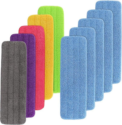 Replacement Mop Pads Fit for Rubbermaid Commercial 18" and 17" Mop - 10 Pack Wet & Dry Commercial Cleaning Reusable Refills Fit for Any Microfiber Flat System 18" and 17" (Colourful)