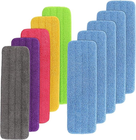 Replacement Mop Pads Fit for Rubbermaid Commercial 18" and 17" Mop - 10 Pack Wet & Dry Commercial Cleaning Reusable Refills Fit for Any Microfiber Flat System 18" and 17" (Colourful)