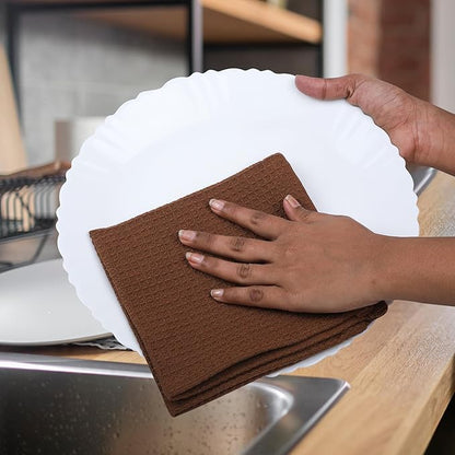 100% Cotton Waffle Dish Cloths (Pack of 6) - Dish Rags for Washing Dishes - Reusable & Highly Absorbent Kitchen Towels - Multipurpose Kitchen Rags - (12" x 12" - Brown)
