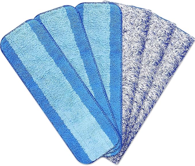 6 Pack Microfiber Spray Mop Pads for Bona Mop, Reusable Microfiber Cleaning Pads for Hardwood Floor 18 Inch Fits E-Cloth Mop, for Turbo Mop, for Norwex Mop (3+3 Pack)