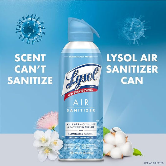 Lysol Air Sanitizer Spray + Odor Eliminator for Home & Office, Sanitizing Air Spray, Cotton Blossom Scent, 10 oz (Pack of 3)