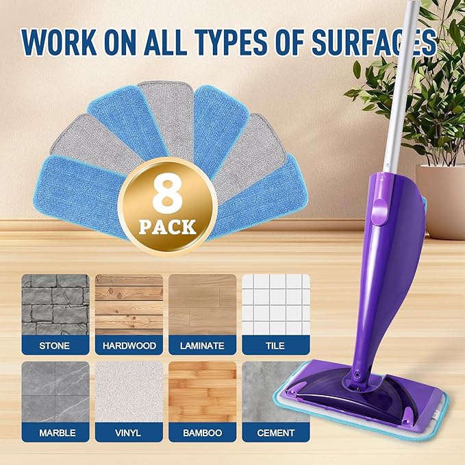 Microfiber Mop Pads Compatible with WetJet, Reusable Wet and Dry Pads Mop Refill for Floor Cleaning, 11.6" Wet Dry Pads Use for Hard Wood Floor(8 Pack)
