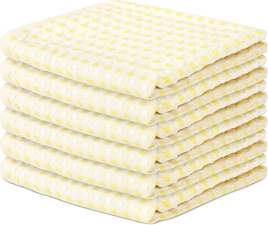 100% Cotton Dish Cloths (Pack of 6) - Dish Rags for Washing Dishes - Reusable & Highly Absorbent Kitchen Towels - Multipurpose Kitchen Rags - (12" x 12" - Lemon Yellow Honeycomb)