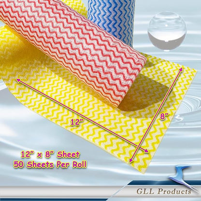 GLL Cleaning Cloths Roll Wipe Sheets, Dish Wash Cloths, Disposable Cleaning Wash-Cloth Towel for Kitchen Bathroom Furniture and Car (Case of 24 Rolls, 1200-Sheets Total)