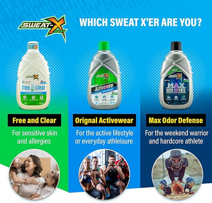 Sweat X Free & Clear Activewear Laundry Detergent – Certified Asthma & Allergy Friendly® – Hypoallergenic – Remove the Worst Odors & Toughest Stains – High-Performance Sports Wash – 45 Loads – 1 Pack