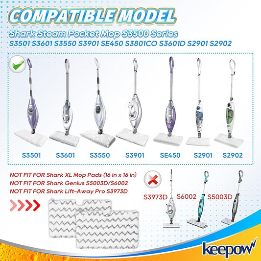 KEEPOW Replacement Microfiber Steam Mop Pad Cleaning Pads Compatible with Shark S3500 Series S3501 S3601 S3550 S3901 SE450 S3801CO S3601D S2901 Steamer Pocket Mop Washable Microfiber Refills, 2 Grey