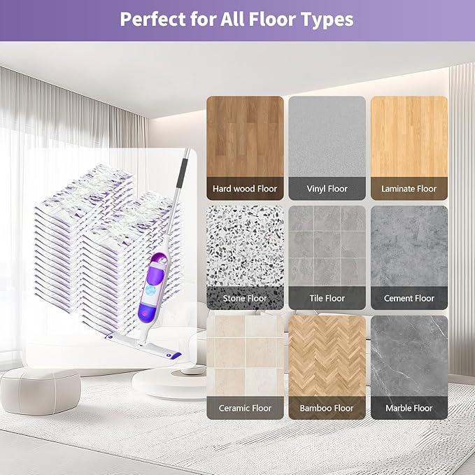 30 Pack Disposable Mopping Pads Refills for Swiffer PowerMop Multi-Surface & Wood Mops, Spray Clean Pads Replacement for Floor Cleaning（Purple Without Handle）