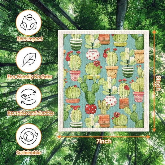 Morigins Cactus Swedish Dish Cloths 6 Pack Reusable Compostable Kitchen Cloth,Cellulose Sponge Dish Cloths Dish Towel Set