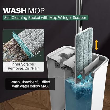 JOYMOOP Mop and Bucket with Wringer Set with Colorful Compressed Sponges, Househould Cleaning Tool of Floor Mop and Cellulose Sponges