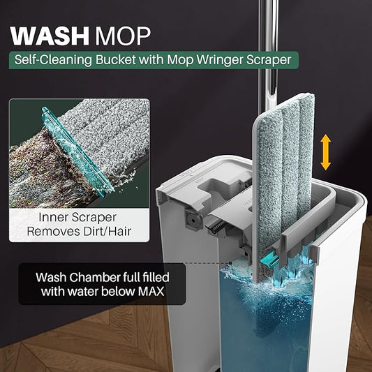 JOYMOOP Mop and Bucket with Wringer Set with Colorful Compressed Sponges, Househould Cleaning Tool of Floor Mop and Cellulose Sponges