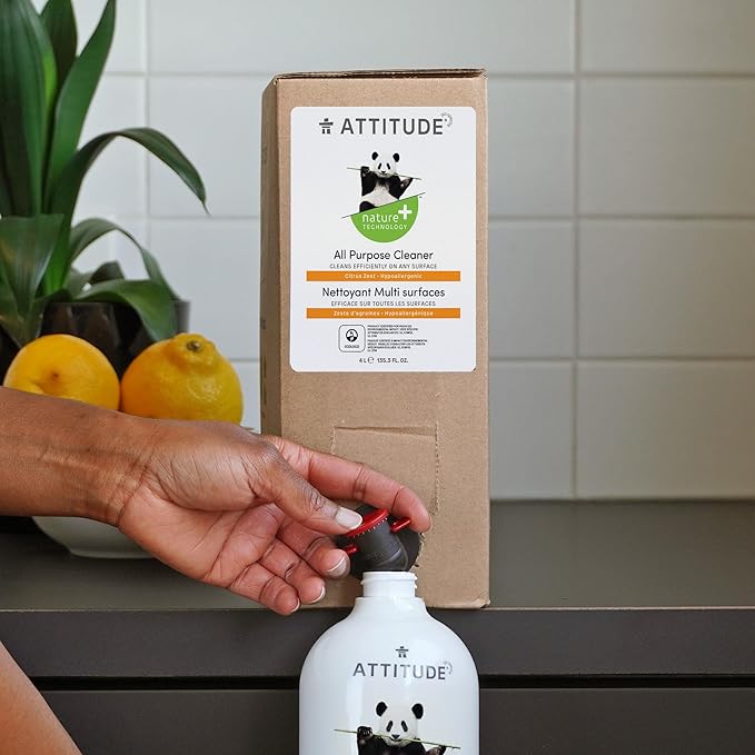 ATTITUDE All Purpose Cleaner, EWG Verified Multi-Surface Products, Vegan, Naturally Derived Multipurpose Cleaning Spray, Citrus Zest, Bulk Refill, 135.26 Fl Oz (Pack of 2)