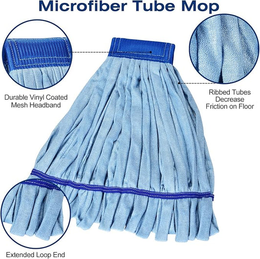 Matthew Cleaning Microfiber Tube Mop(Large,Blue,12Pack) Heavy Duty Mop Head Replacement,Excellent Absorbency,Premium launderability,Reusable,Loop end for Home,Commercial&Industrial Use