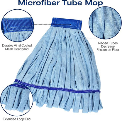 Matthew Microfiber Tube Mop(Meduim,Blue,12Pack) Heavy Duty Mop Head Replacement,Excellent Absorbency,Premium launderability,Reusable,Loop end for Home,Commercial&Industrial Use