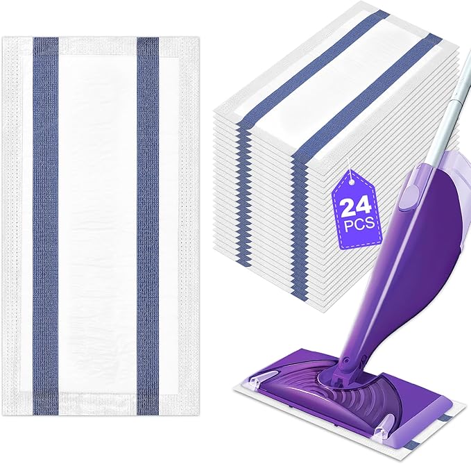 Mop Pads Refills for Swiffer Wet Jet Spray Mops Disposable Replacement Mopping Pads, Wood Floor Cleaning Cloths, Thickness & Absorbent (24 Pack White)