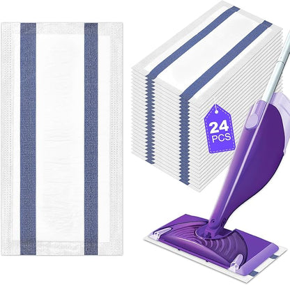 Mop Pads Refills for Swiffer Wet Jet Spray Mops Disposable Replacement Mopping Pads, Wood Floor Cleaning Cloths, Thickness & Absorbent (24 Pack White)