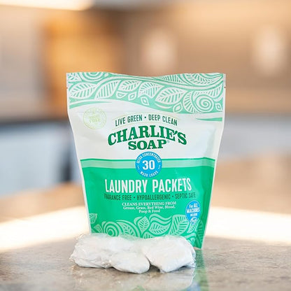 Charlie’s Soap – Fragrance Free Powdered Laundry Detergent Packets – 30 Pods (1 Pack)…