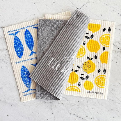 8 Pack Reusable Swedish Dishcloth, for Kitchen and Household Use, Super Absorbency, Made in Sweden, Cellulose Sponge Dish Cloths, Paper Towel Replacement, Plastic-Free Packaging