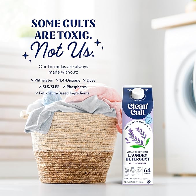 Ultra Concentrated Liquid Laundry Detergent Soap, 64 loads (32 oz), Long Lasting Scent, 90% Less Plastic, No Harsh Chemicals, Wild Lavender, Defeats Stains & Odors, HE/Standard Compatible