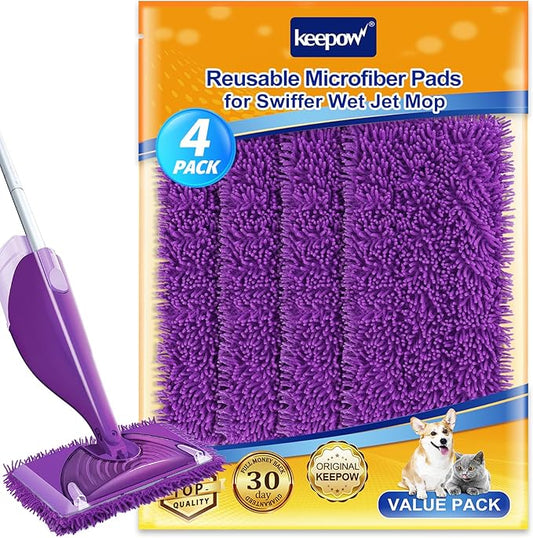 Microfiber Mop Pads Compatible with Swiffer WetJet, Wet Pads Refills Wet Pads Dry Pads Mop Refill Pads Reusable Wet Pads Refill for Floor Cleaning Wet Dry Use for Hard Wood Floor(4 Pack)