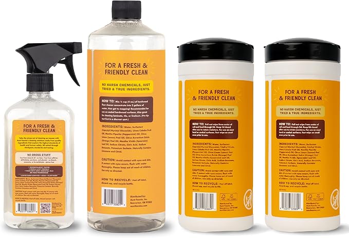 Aunt Fannie's Hardwood Bundle, Includes Hardwood Floor Cleaner, All-Purpose Wood Spray Cleaner, and All-Purpose Wood Cleaning & Dusting Wipes, Pack of 4