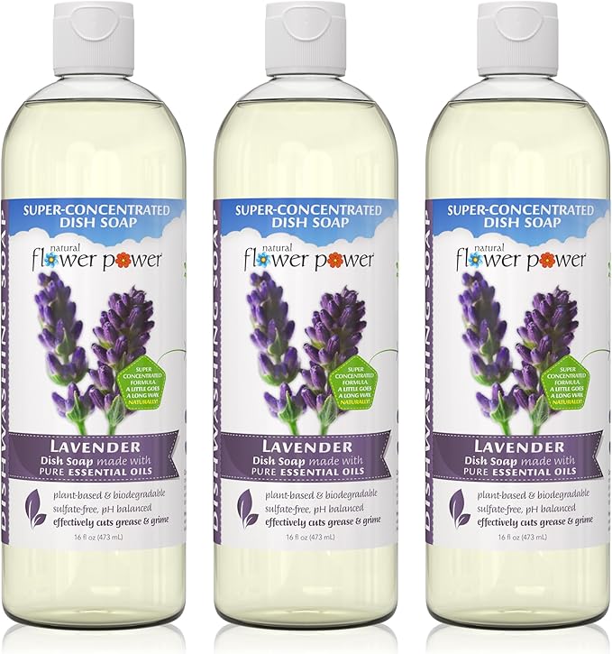 Liquid Dish Soap | Lavender 16 Fl Oz | Pack of 3 | Plant-Based & Scented w/Pure Essential Oils | Natural Liquid Dishwashing Detergent | Sulfate-Free Kitchen Soap | Vegan