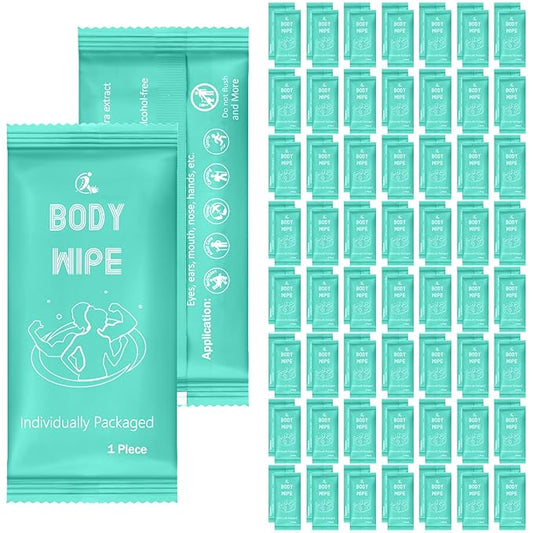Timgle 200 Pcs Body Wipes Individually Wrapped Bath for Adults Face Hand Deodorant Body Wipes Pearl Pattern Wet Shower with Aloe Bathing Disposable Cleansing for Travel Gym Travel(Green Background)