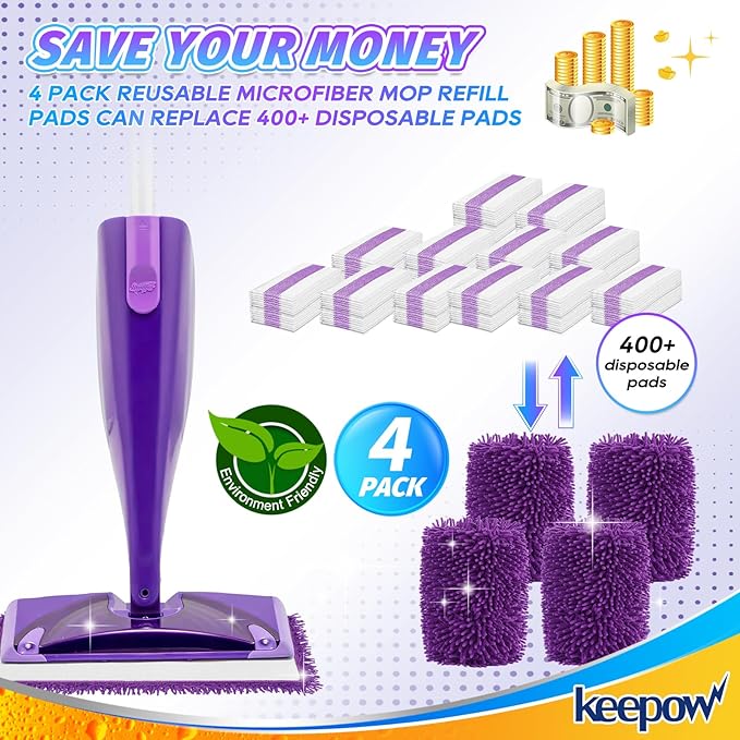 Microfiber Mop Pads Compatible with Swiffer WetJet, Wet Pads Refills Wet Pads Dry Pads Mop Refill Pads Reusable Wet Pads Refill for Floor Cleaning Wet Dry Use for Hard Wood Floor(4 Pack)