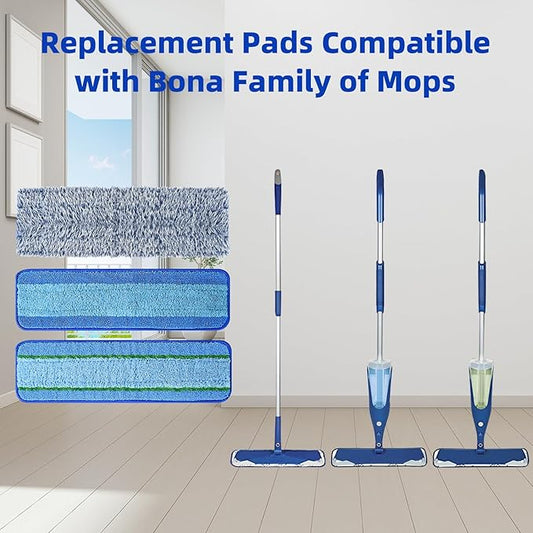 8 Pack Mop Pads Replacement for Bona Family of Mops, Washable & Reusable Microfiber Cleaning Pad for Hardwood and Multi-Surface (3 Deep Clean Pads + 3 Microfiber Cleaning Pads + 2 Dusting Pads)