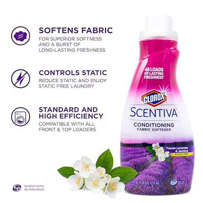 Clorox Scentiva Liquid Fabric Softener Fabric Conditioner Beautiful Tuscan Lavender & Jasmine Scent Leaves Behind a Great Smell 41 Fluid Ounce Bottle (Pack of 2)
