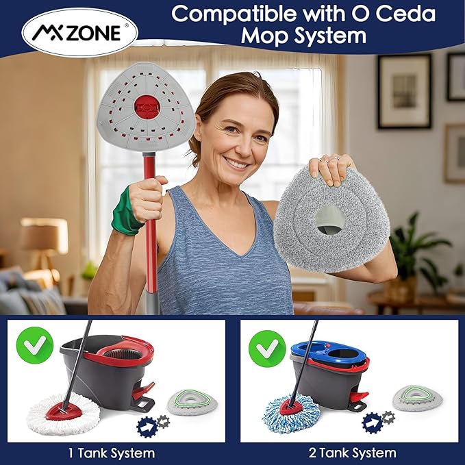 Spin Mop Pad Replacement Compatible with O Cedar Mop Head Replace Flat Triangle Mop, Wet Damp Dry Sweeping Pads Washable, Microfiber, 4 Mopping Pads and 1 Mop Base
