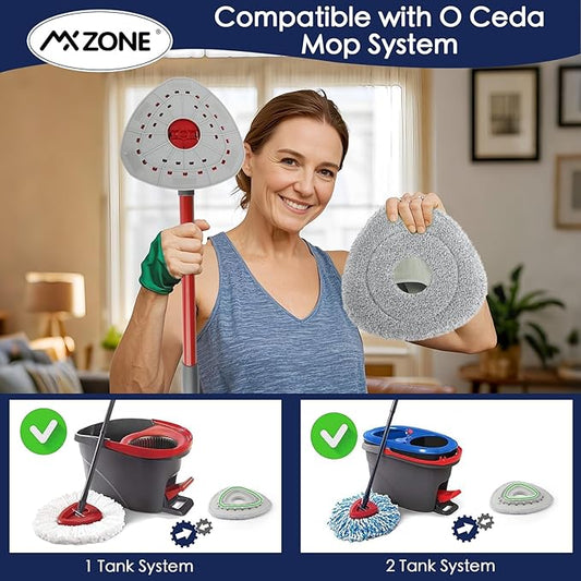 Spin Mop Pad Replacement Compatible with O Cedar Mop Head Replace Flat Triangle Mop, Wet Damp Dry Sweeping Pads Washable, Microfiber, 4 Mopping Pads and 1 Mop Base