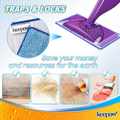 Microfiber Mop Pads Compatible with Swiffer Wet Jet, Reusable and Machine Washable Floor Pad Refills, Mop Head Replacements for Multi Surface Wet & Dry Cleaning, Pack of 3